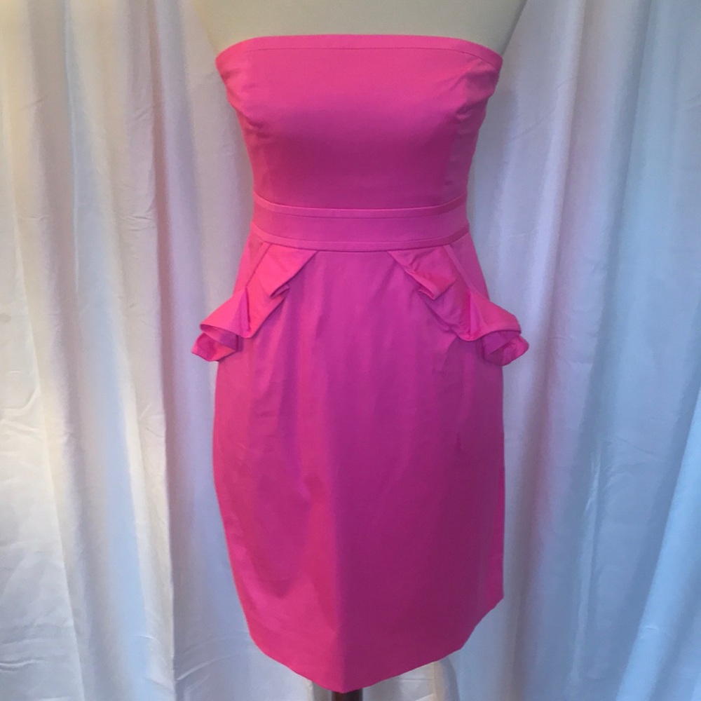 J. Crew hot pink strapless dress w/ ruffle pockets
